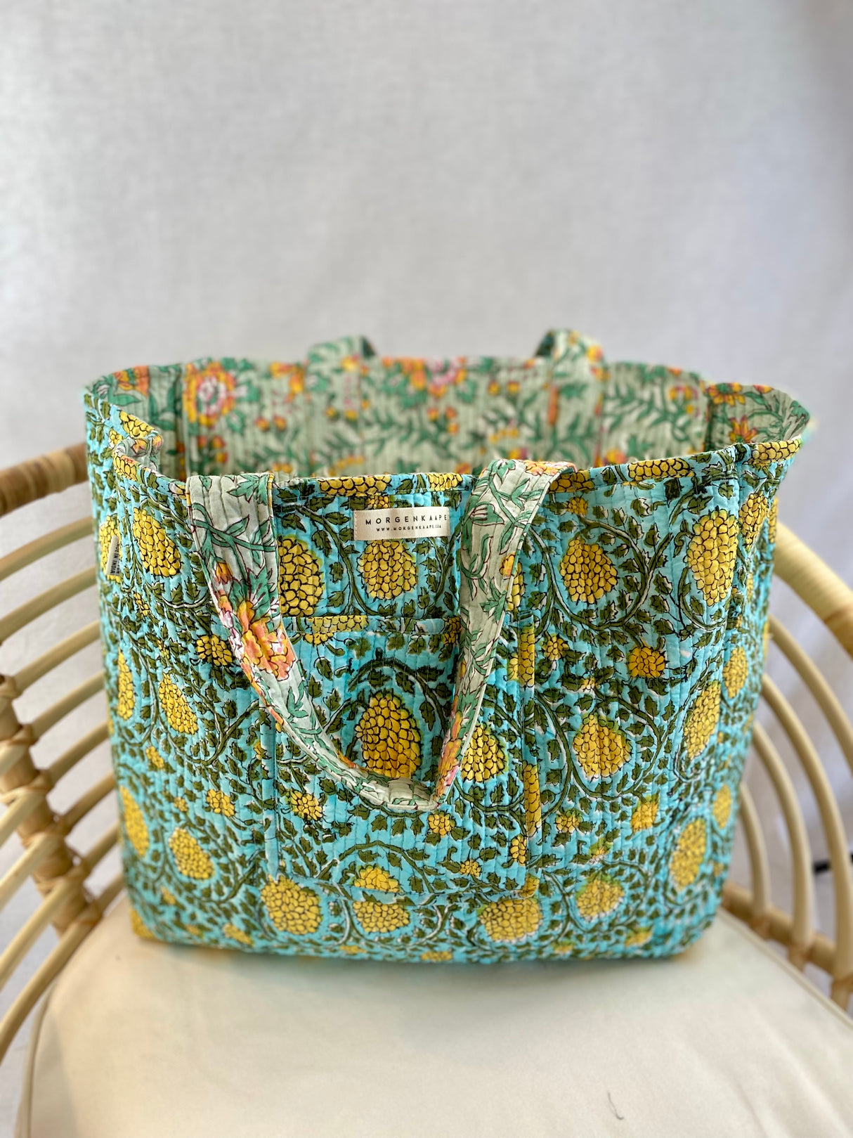 Kun 1 igjen! Tote bag - Block print - Flerfarget blomstermønster