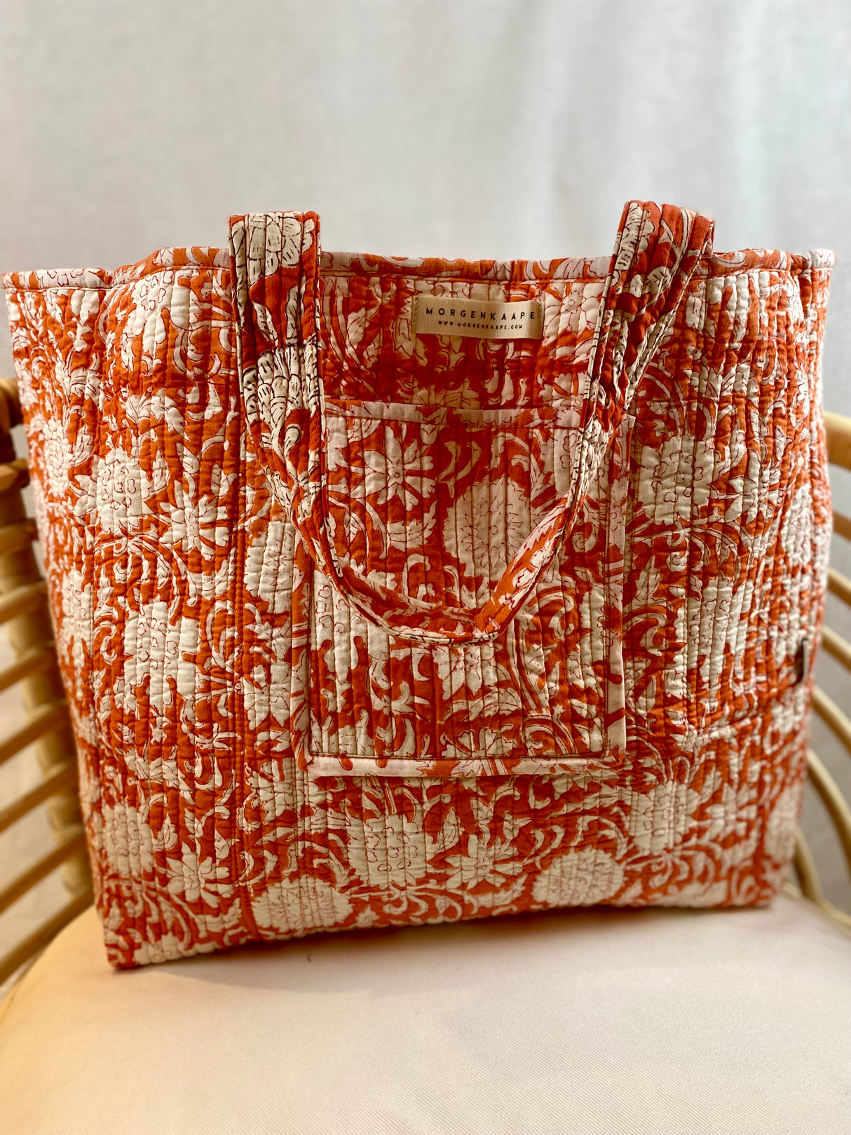 Tote bag - Block print - Blomster rød/hvit