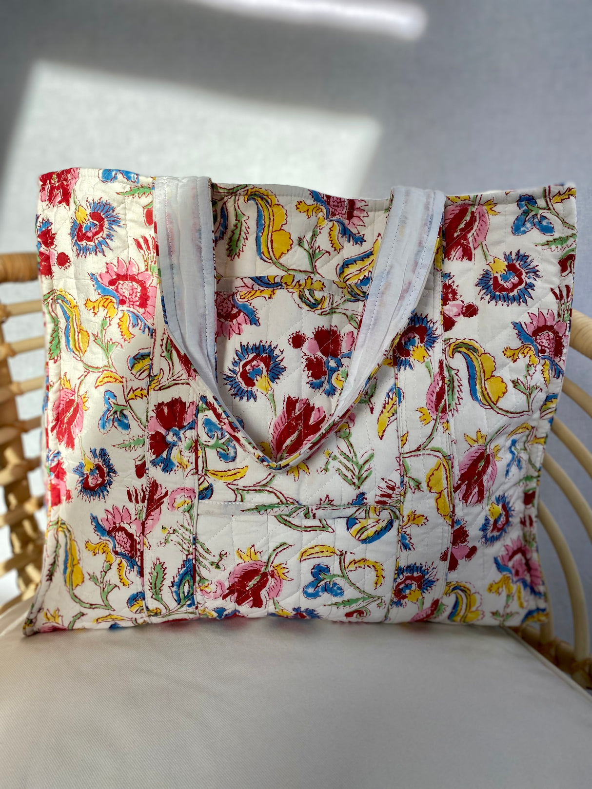 Tote bag - Block print - Blomster & hvit