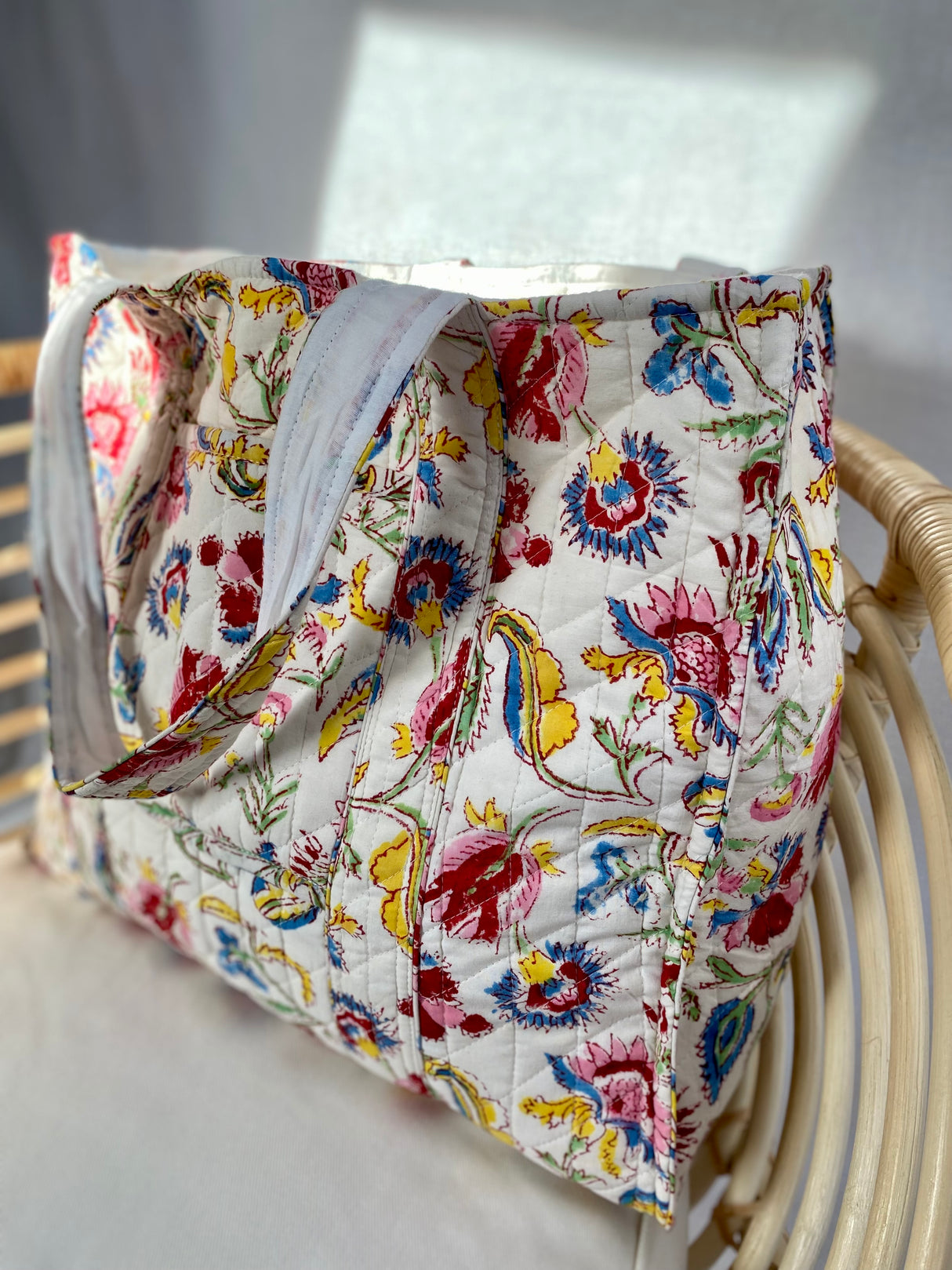 Tote bag - Block print - Blomster & hvit