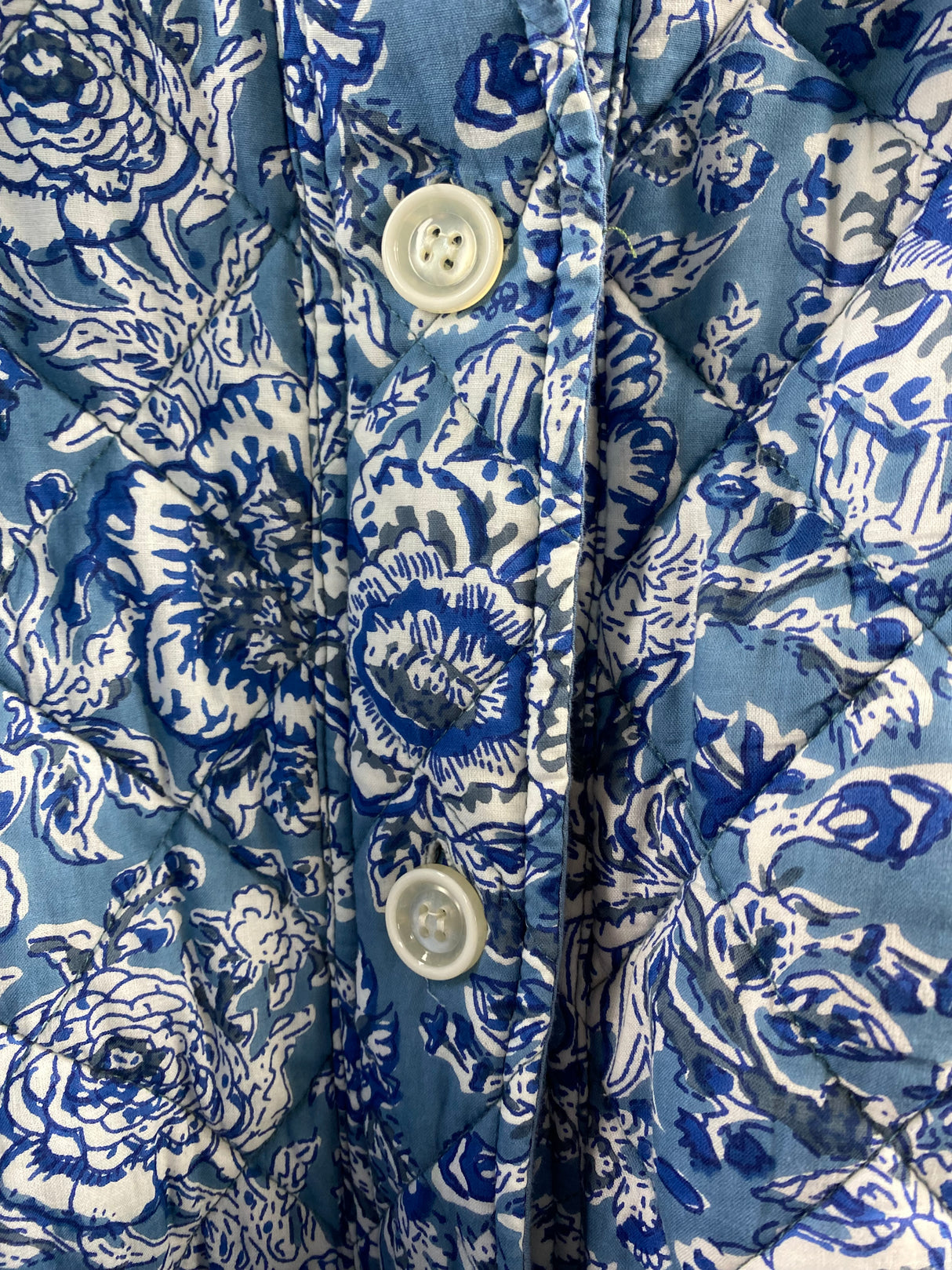 Quiltet jakke - Block print - Blomstret blå