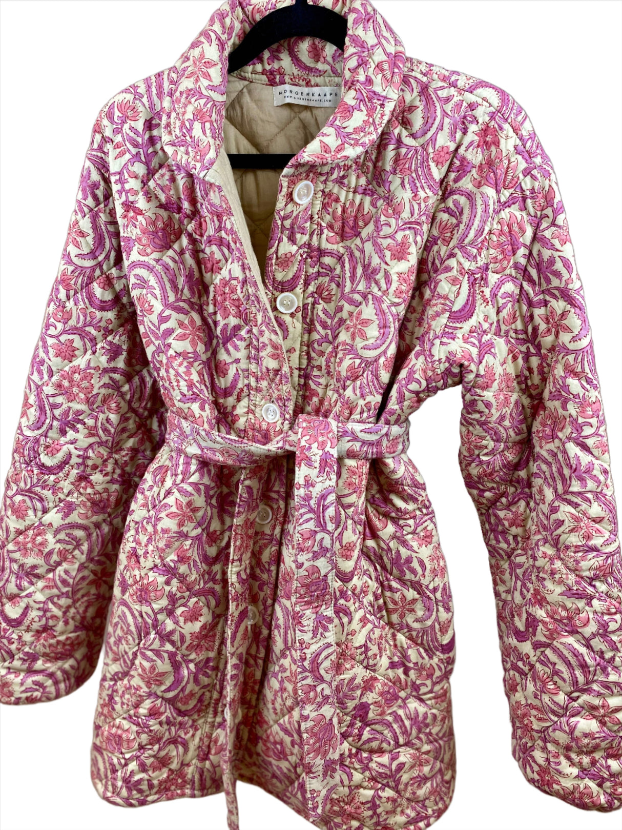 Quiltet jakke - Block print - Blomstret lilla/beige