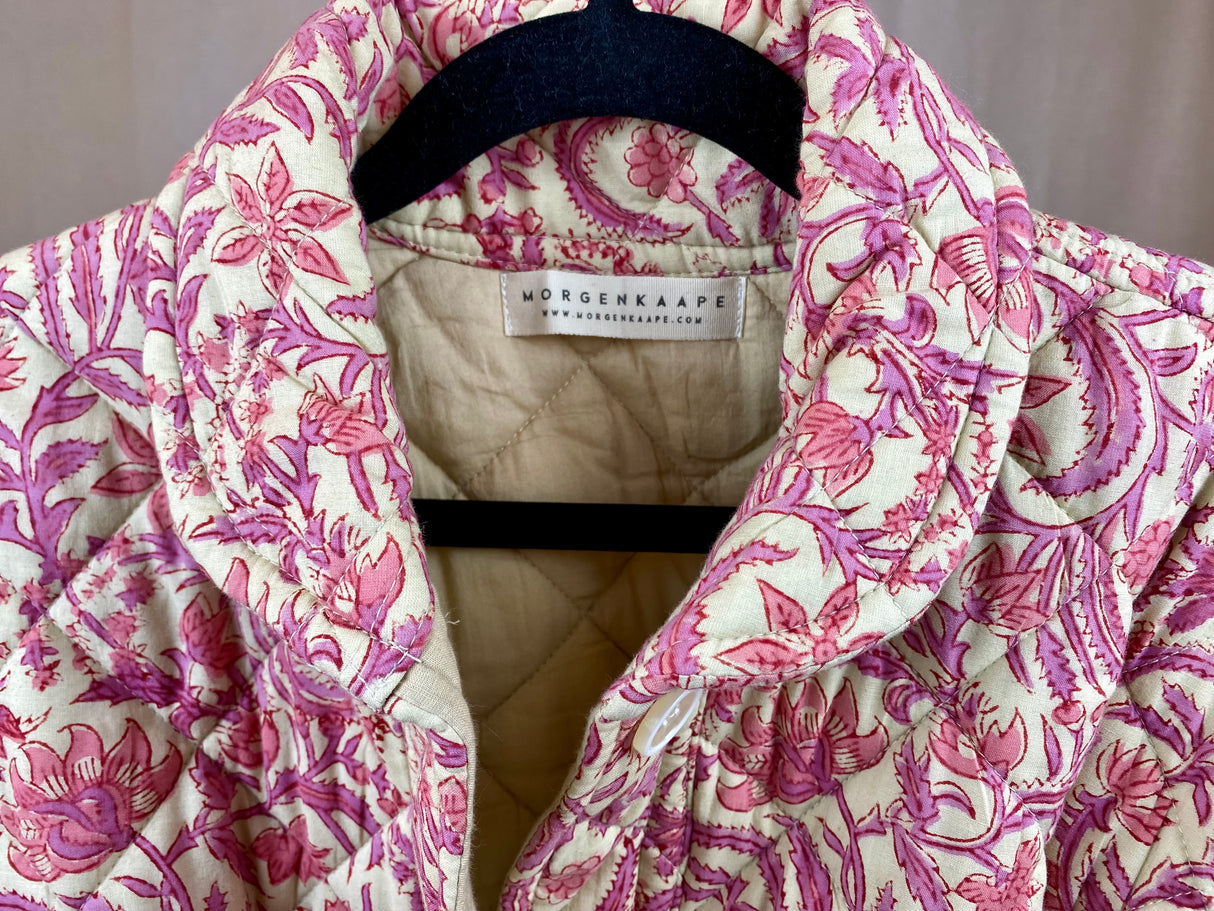 Quiltet jakke - Block print - Blomstret lilla/beige