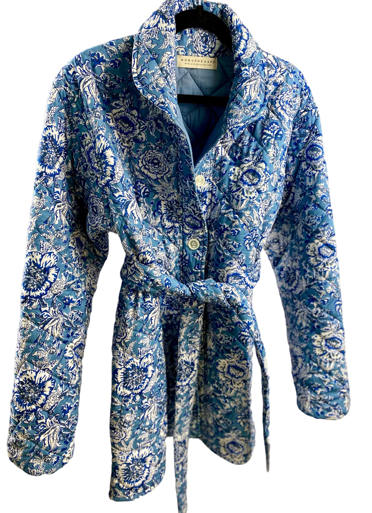 Quiltet jakke - Block print - Blomstret blå