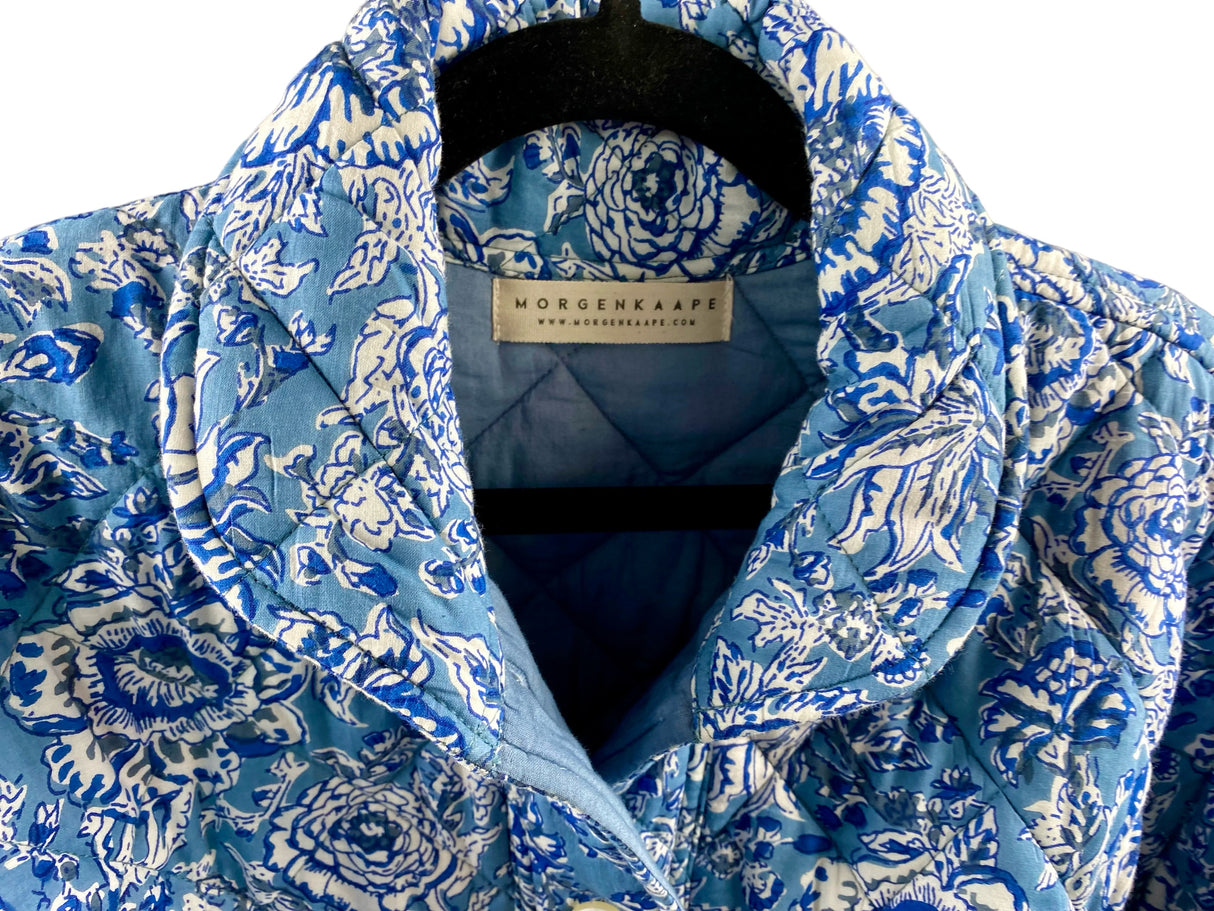 Quiltet jakke - Block print - Blomstret blå