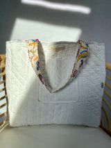 Tote bag - Block print - Blomster & hvit