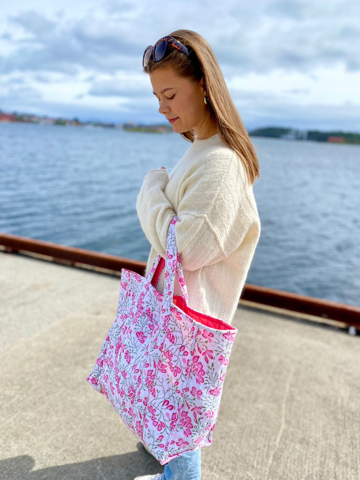 Få antall igjen! Tote bag - Block print - Rosa drøm